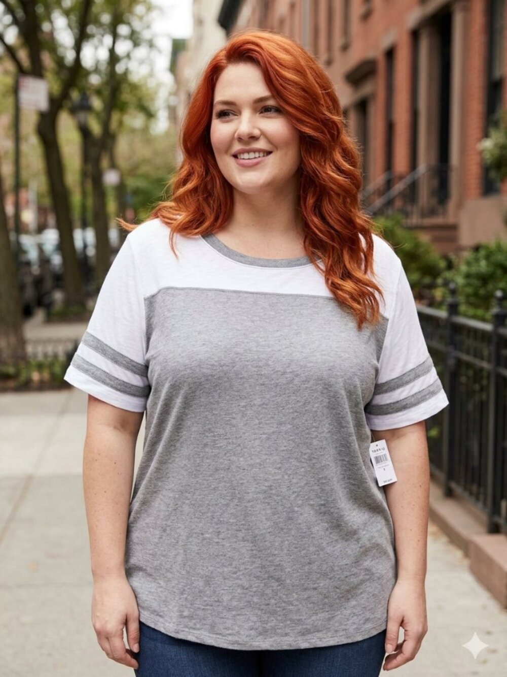 Torrid NWT Super Soft Heather Grey Colorblock Varsity Tee - 2